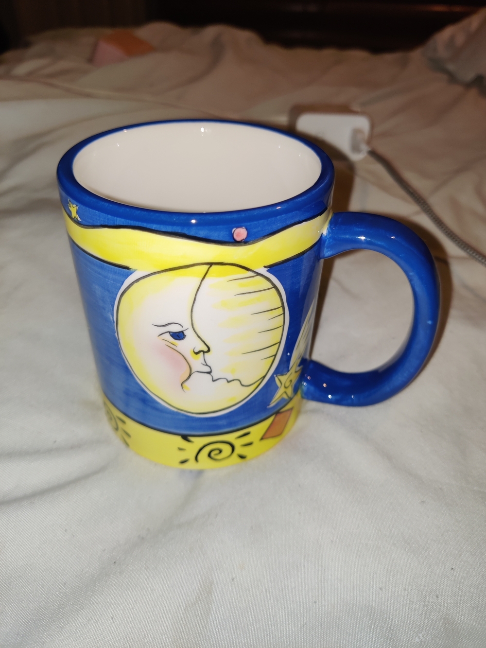 Vintage Celestial Sun Moon & Star Mug Blue Yellow Coffee Cup